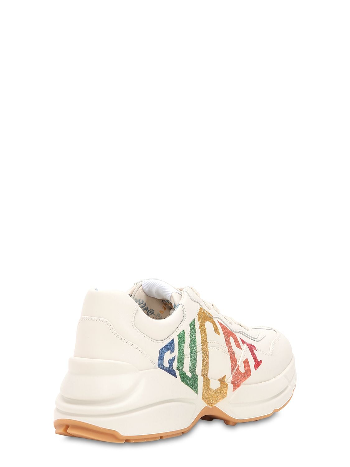 Shop Gucci 50mm Rhyton Glitter & Leather Sneakers In White