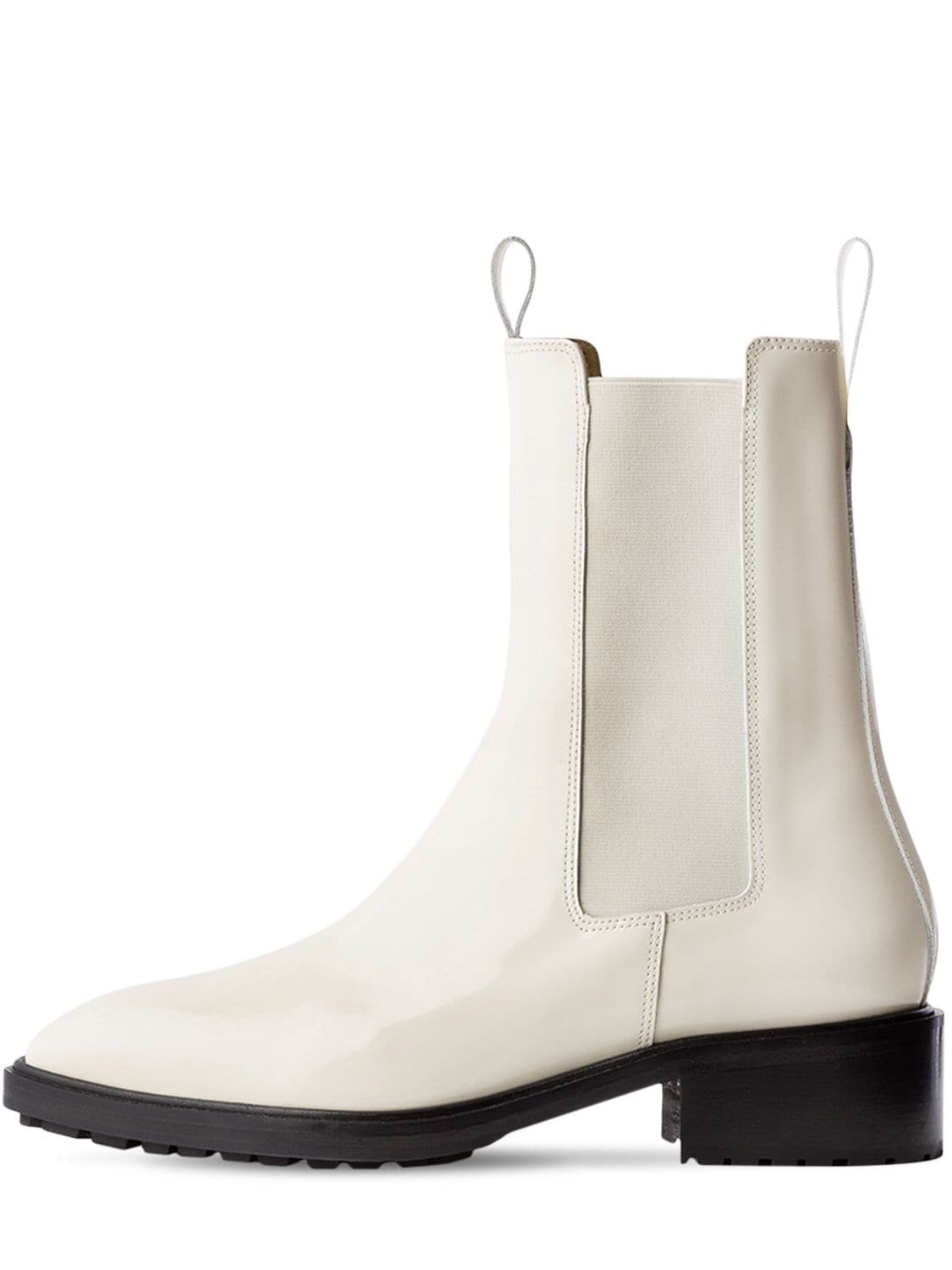 Aeyde 50mm Simone Patent Leather Ankle Boots In Cream