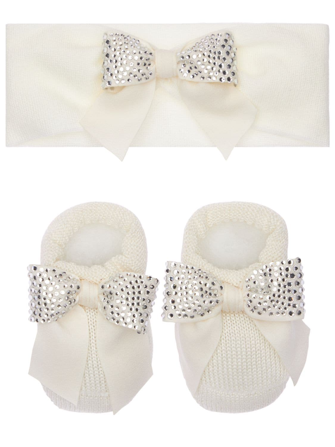 La Perla Babies' Wool Blend Knit Headband & Socks W/bows In Off White