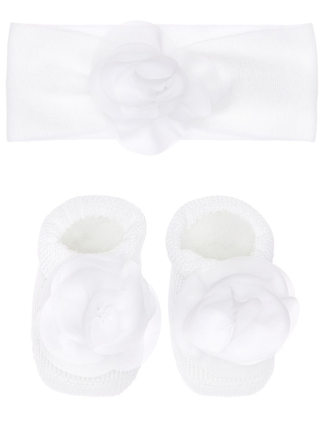 La Perla Babies' 花朵装饰棉质针织发带&袜子 In White