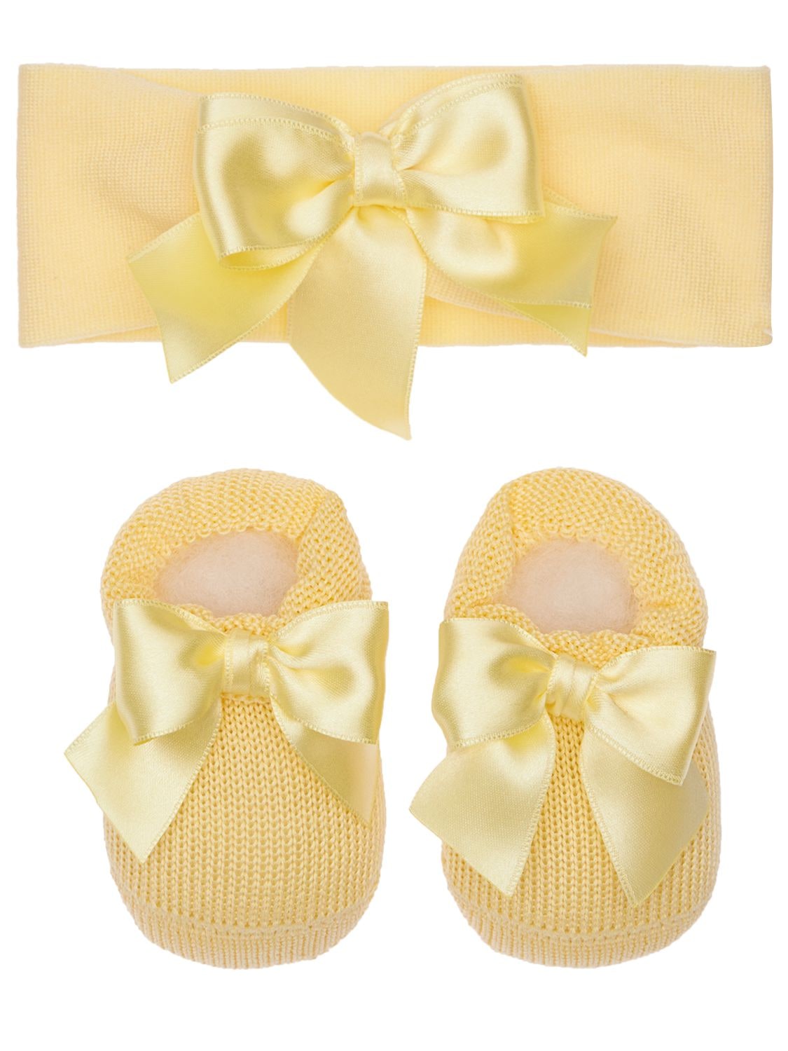 La Perla Babies' Cotton Knit Headband & Socks W/ Bows In Yellow