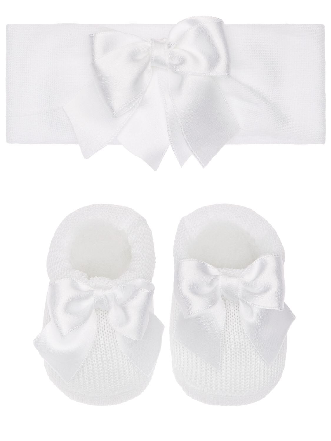 La Perla Babies' Cotton Knit Headband & Socks W/ Bows In White