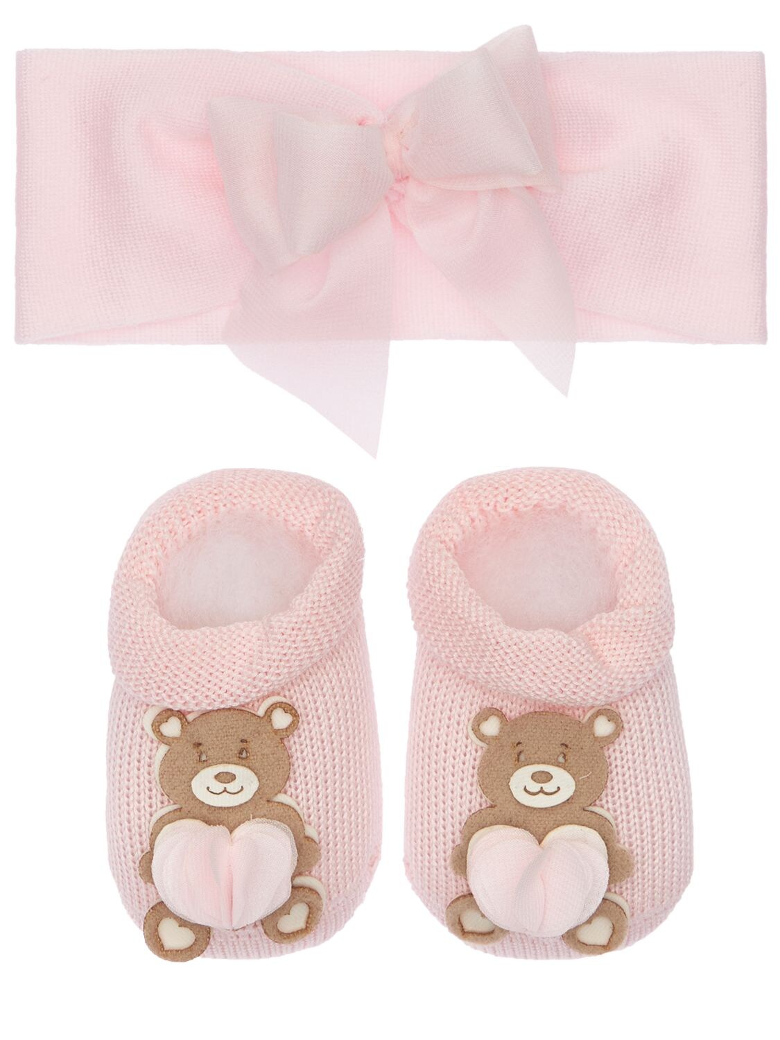 La Perla Babies' Knit Headband & Socks W/ Bear Appliqués In Pink