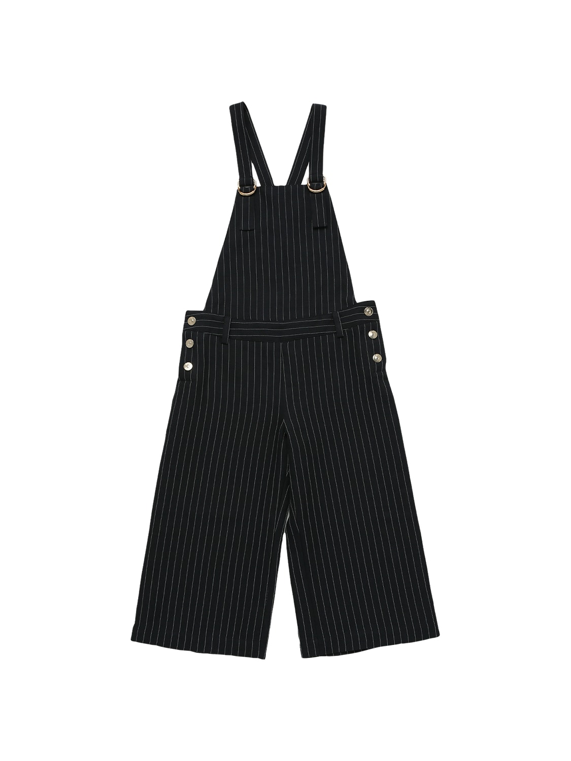 Chloé Kids' Striped Linen Blend Dungarees In Navy