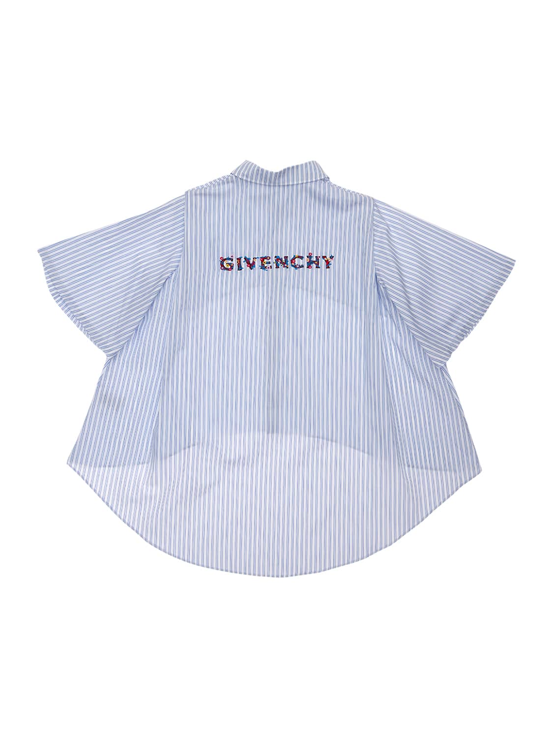 Givenchy Kids' Striped Flared Cotton Poplin Shirt In White,blue