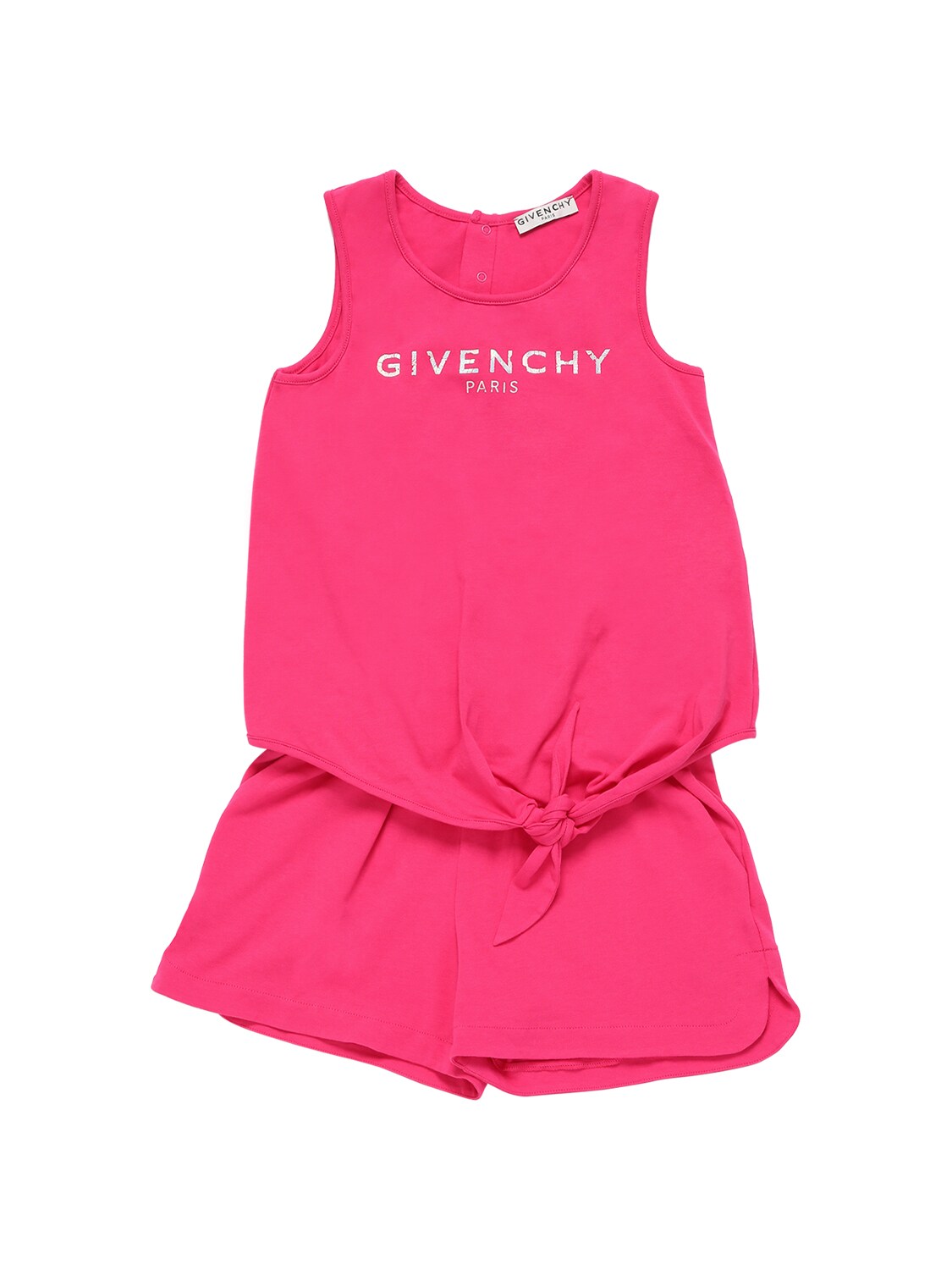 Givenchy Kids' Logo Print Cotton Jersey Jumpsuit In Fuchsia