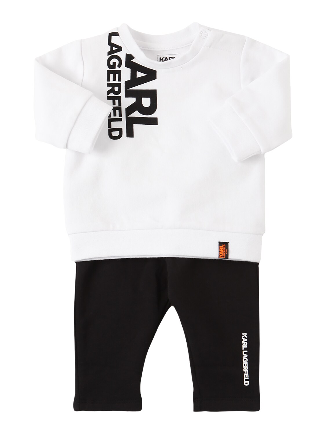 Karl Lagerfeld Babies' Cotton Sweatshirt & Denim Effect Pants In White,black