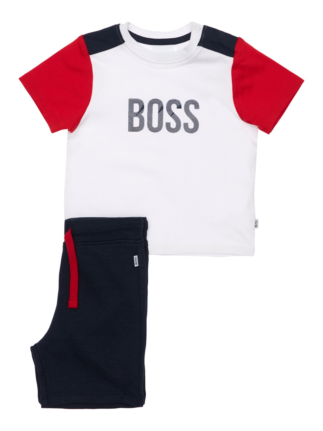 Hugo Boss Babies' Logo Print Cotton T-shirt & Shorts In White,navy