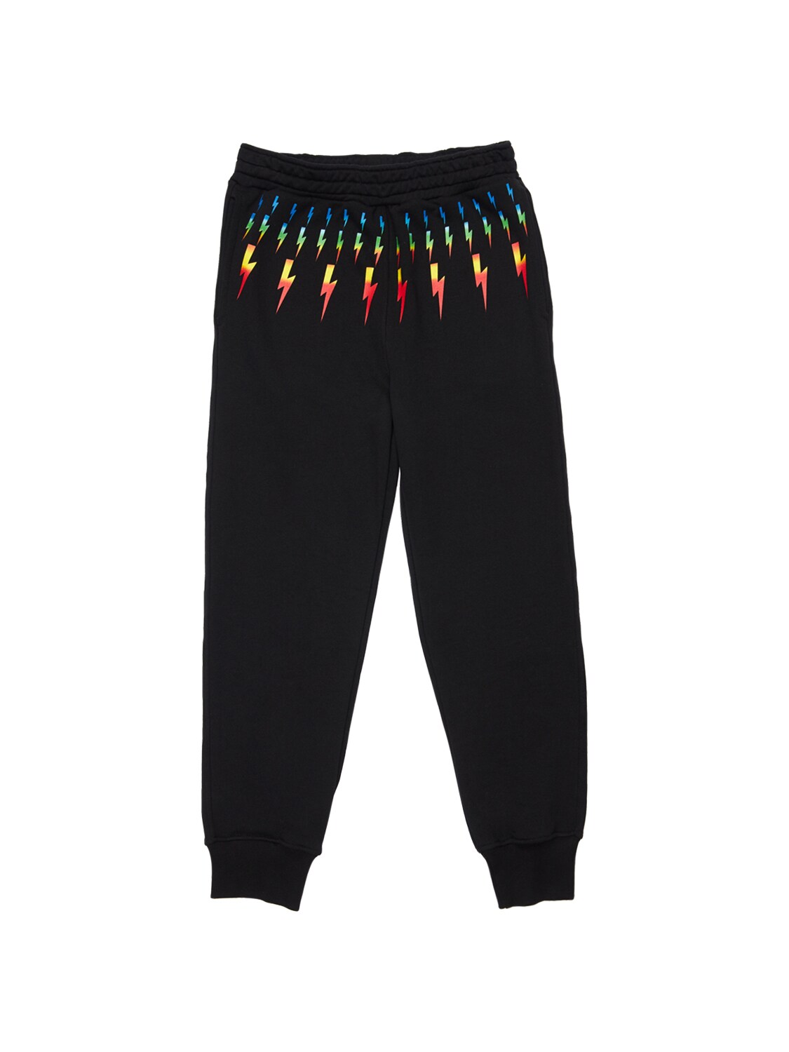 NEIL BARRETT LIGHTNING PRINT COTTON SWEATPANTS,73IOFU009-MTEW0