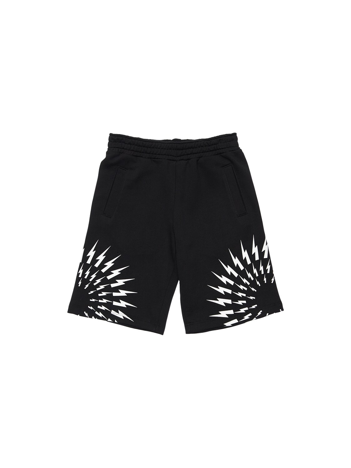 NEIL BARRETT LIGHTNING PRINT COTTON SWEAT SHORTS,73IOFU011-MTEW0