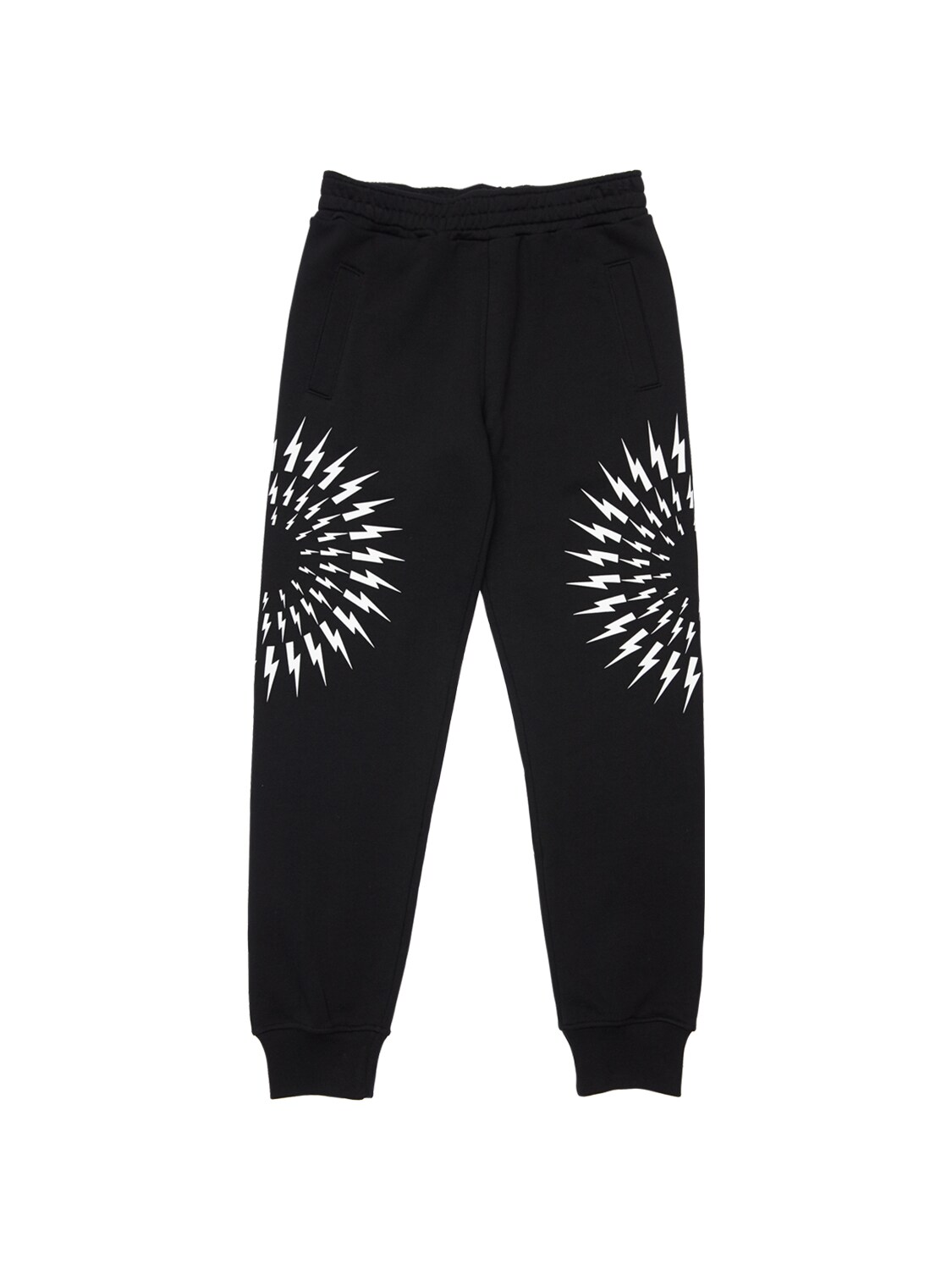 NEIL BARRETT LIGHTNING PRINT COTTON SWEATPANTS,73IOFU014-MTEW0
