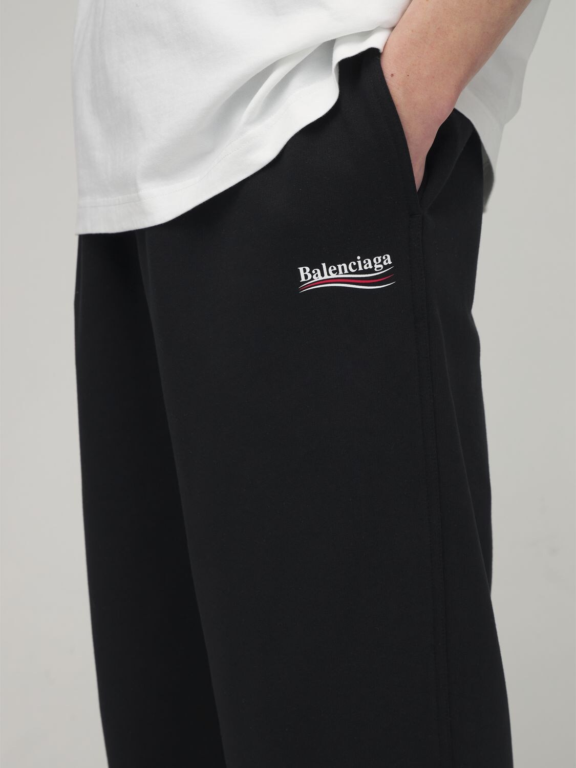 Balenciaga Political Logo Cotton Jersey Sweatpants In Black | ModeSens