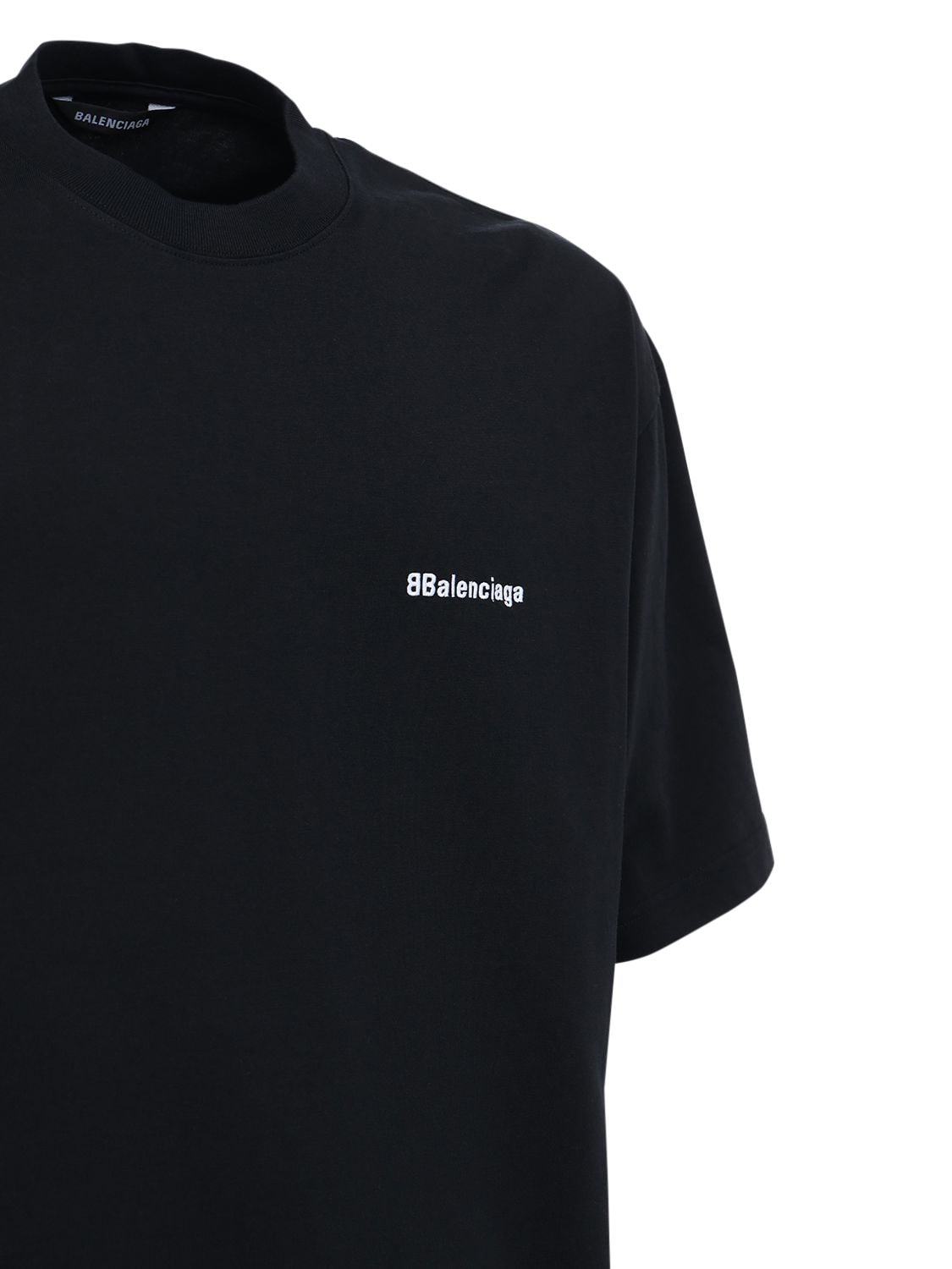 Balenciaga: T-SHIRT IN COTONE RICAMO LOGO - Nero - men_3 | Luisa Via Roma