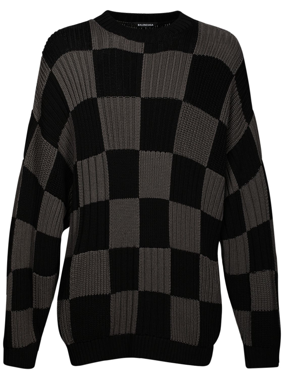 BALENCIAGA CHECKER COTTON JACQUARD KNIT SWEATER,73IOFW030-MTI2OQ2