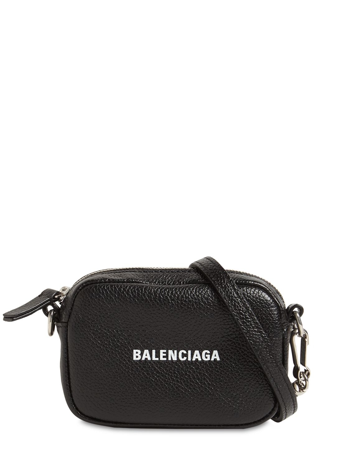 Balenciaga Logo Leather Mini Wallet W/ Strap In Black