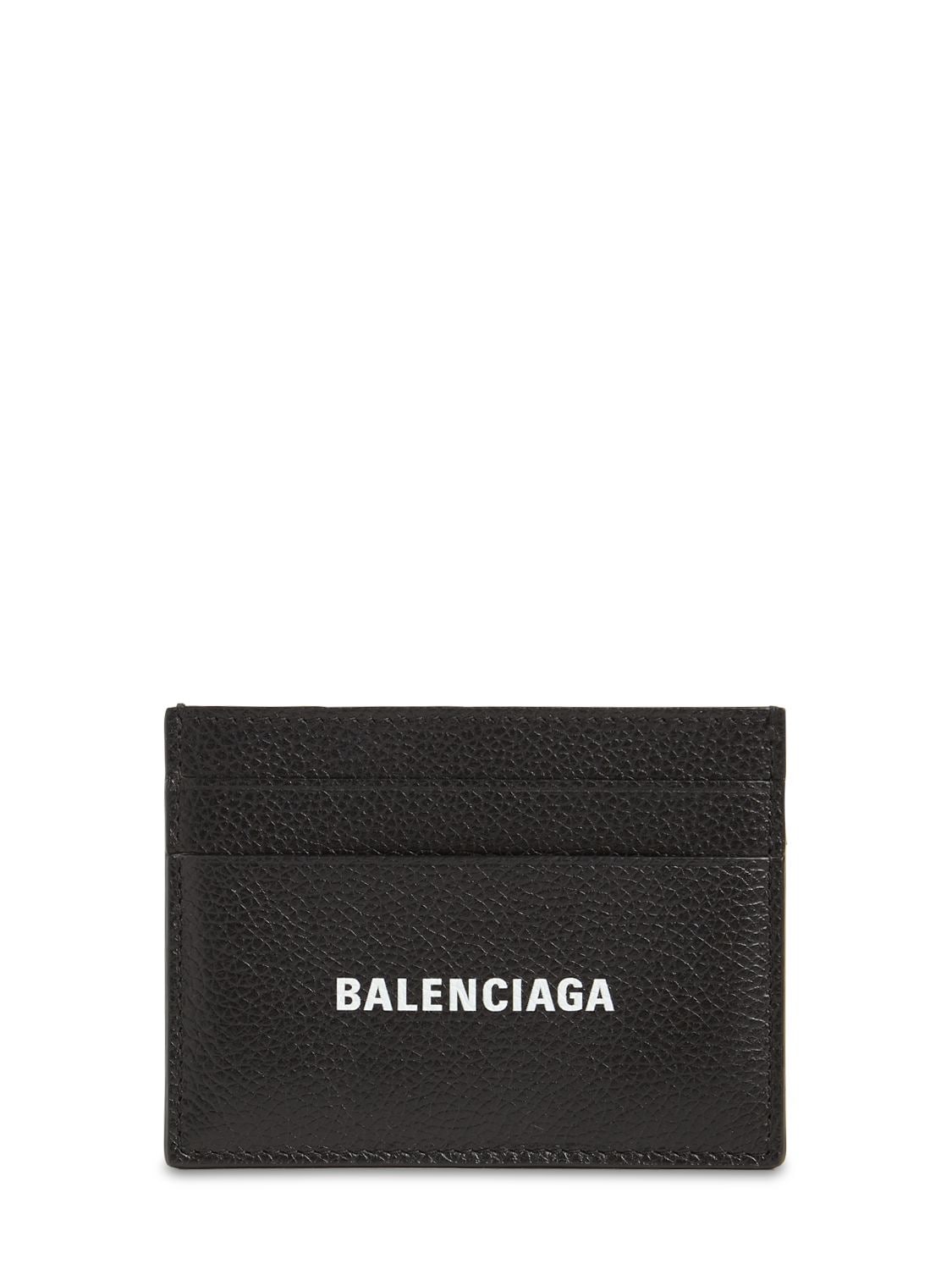 Shop Balenciaga Logo Leather Card Holder In Black