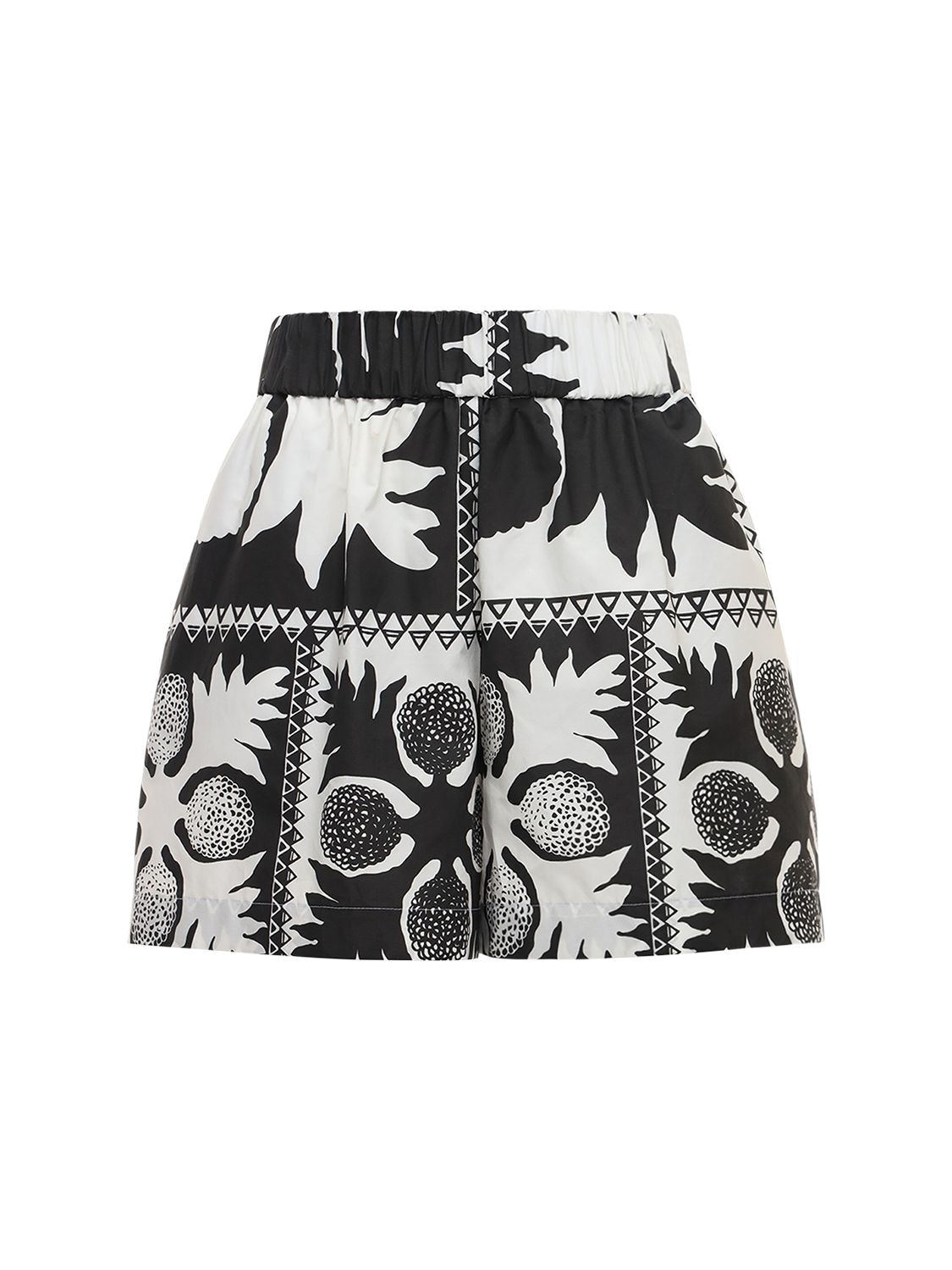 Red Valentino Cotton Blend Shorts With Damier Flowers Print In Black,ivory