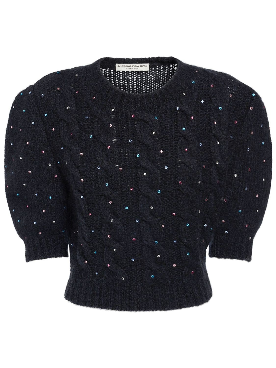 Alessandra Rich Alpaca Blend Sweater W Crystals In Navy ModeSens