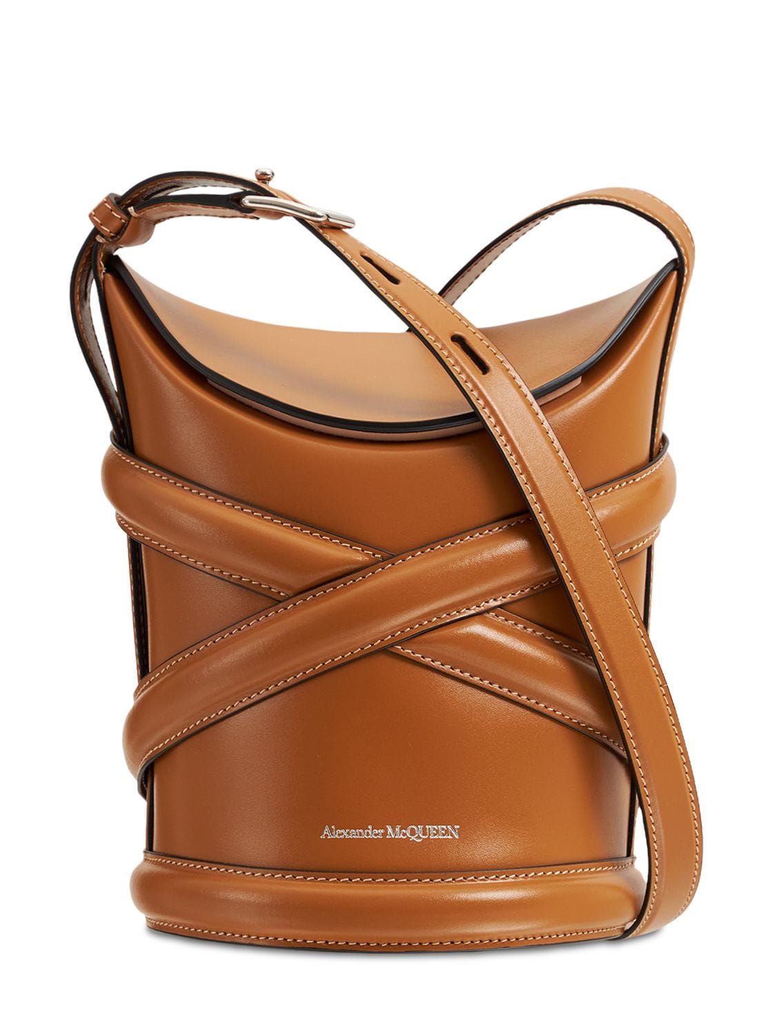 Alexander Mcqueen The Curve Small Leather Shoulder Bag In Загар