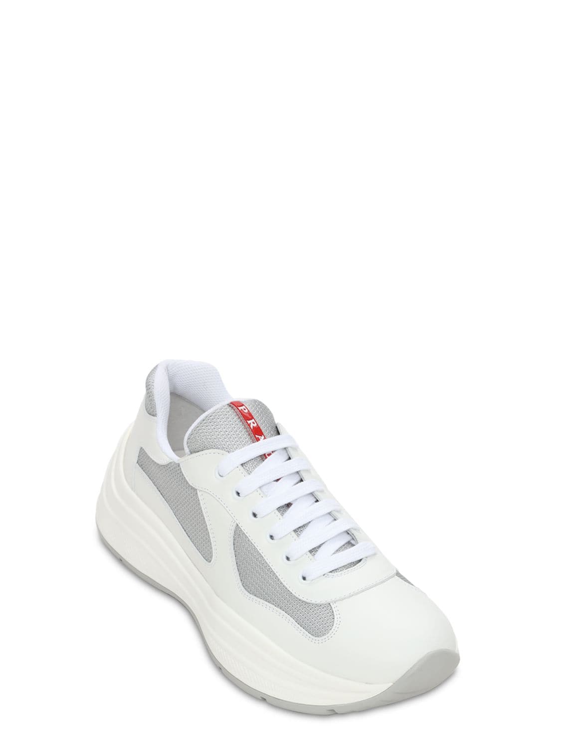 Shop Prada America's Cup Xl Leather & Mesh Sneakers In White