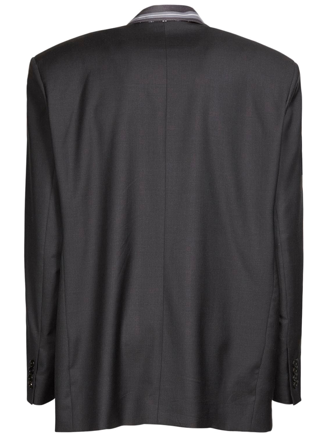 Shop Balenciaga Tailored Wool Shirt Jacket In Anthracite