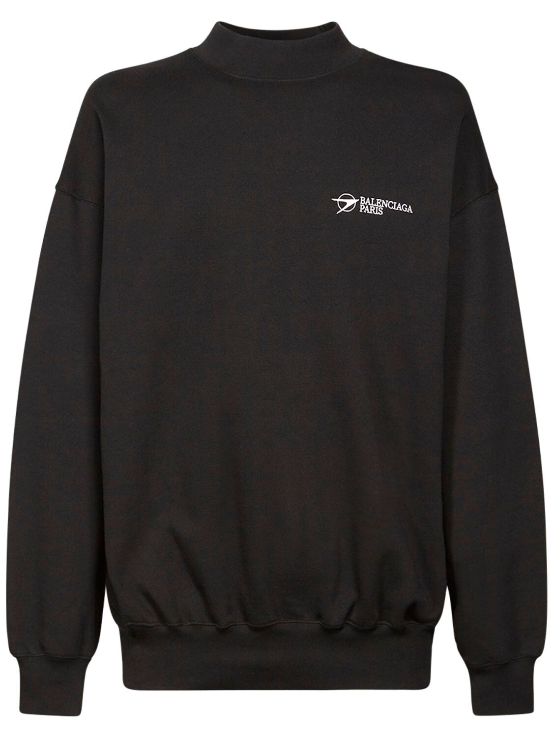 Balenciaga Logo Print Cotton Sweatshirt In Nero