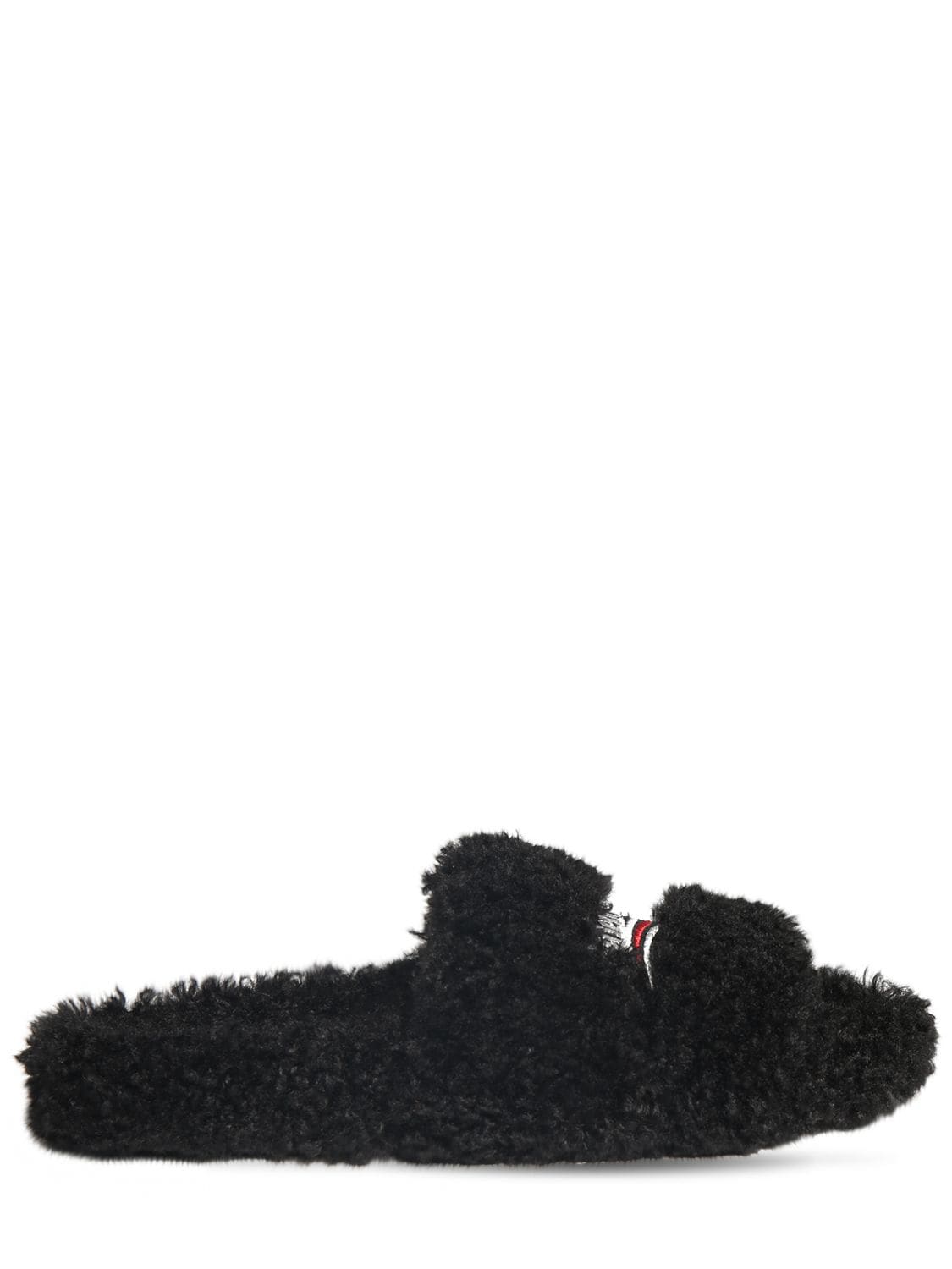 Balenciaga Political Logo Furry Slide Sandals In Black