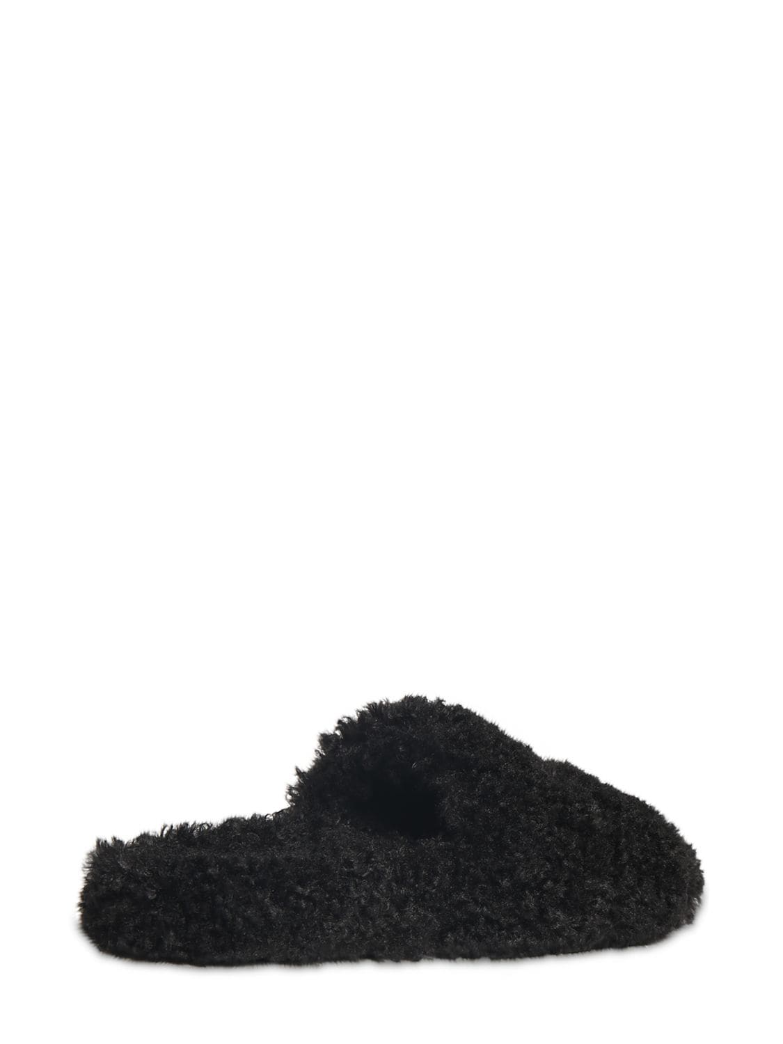 Shop Balenciaga Political Logo Furry Slide Sandals In Black