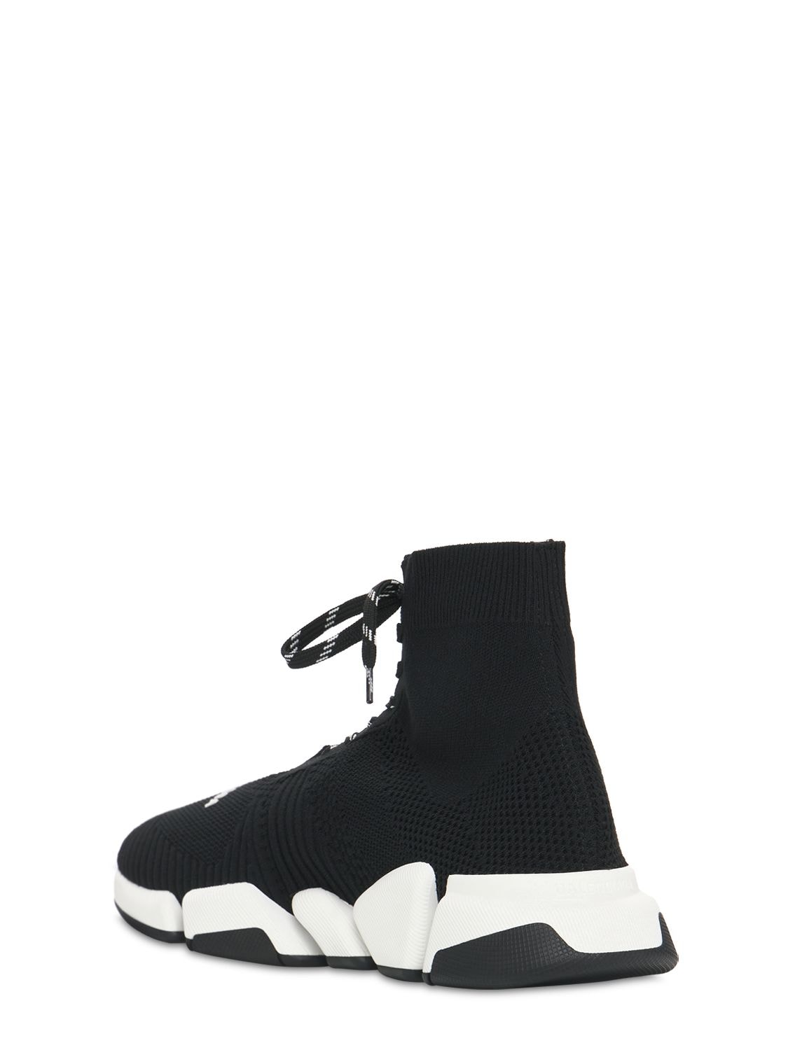 Shop Balenciaga Speed 2.0 Lace-up Knit Sneakers In Black,white
