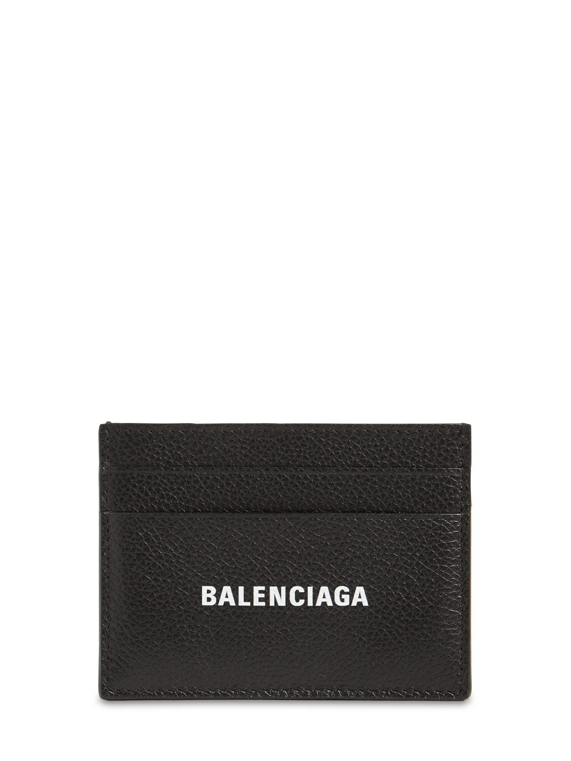 Balenciaga Logo Leather Card Holder In Dark Grey