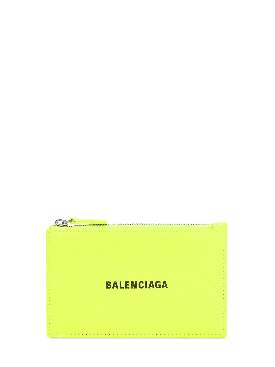 Balenciaga Large Logo Leather Card Holder In Neon Yellow