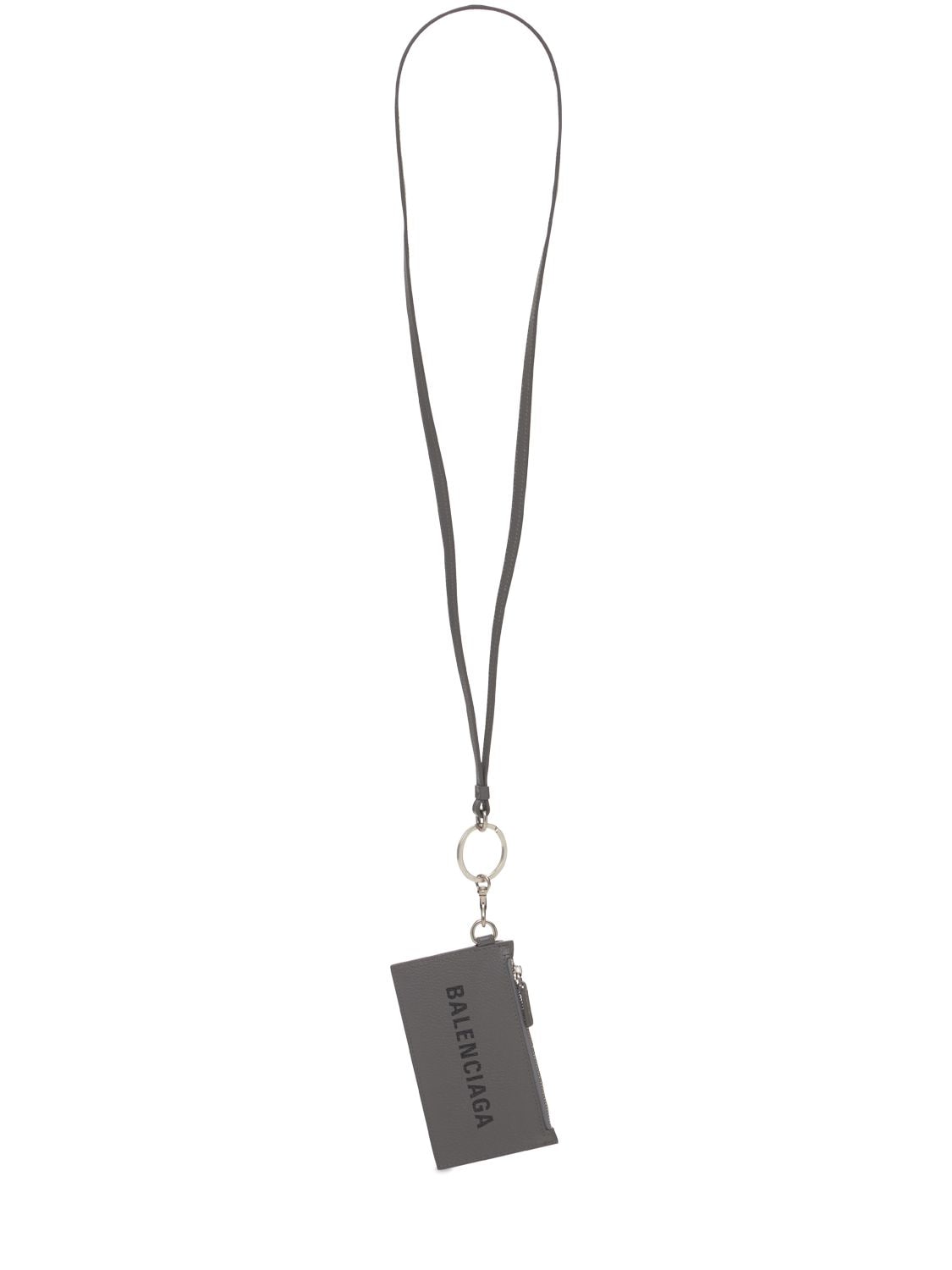 Balenciaga Logo Leather Case & Keychain In Dark Grey