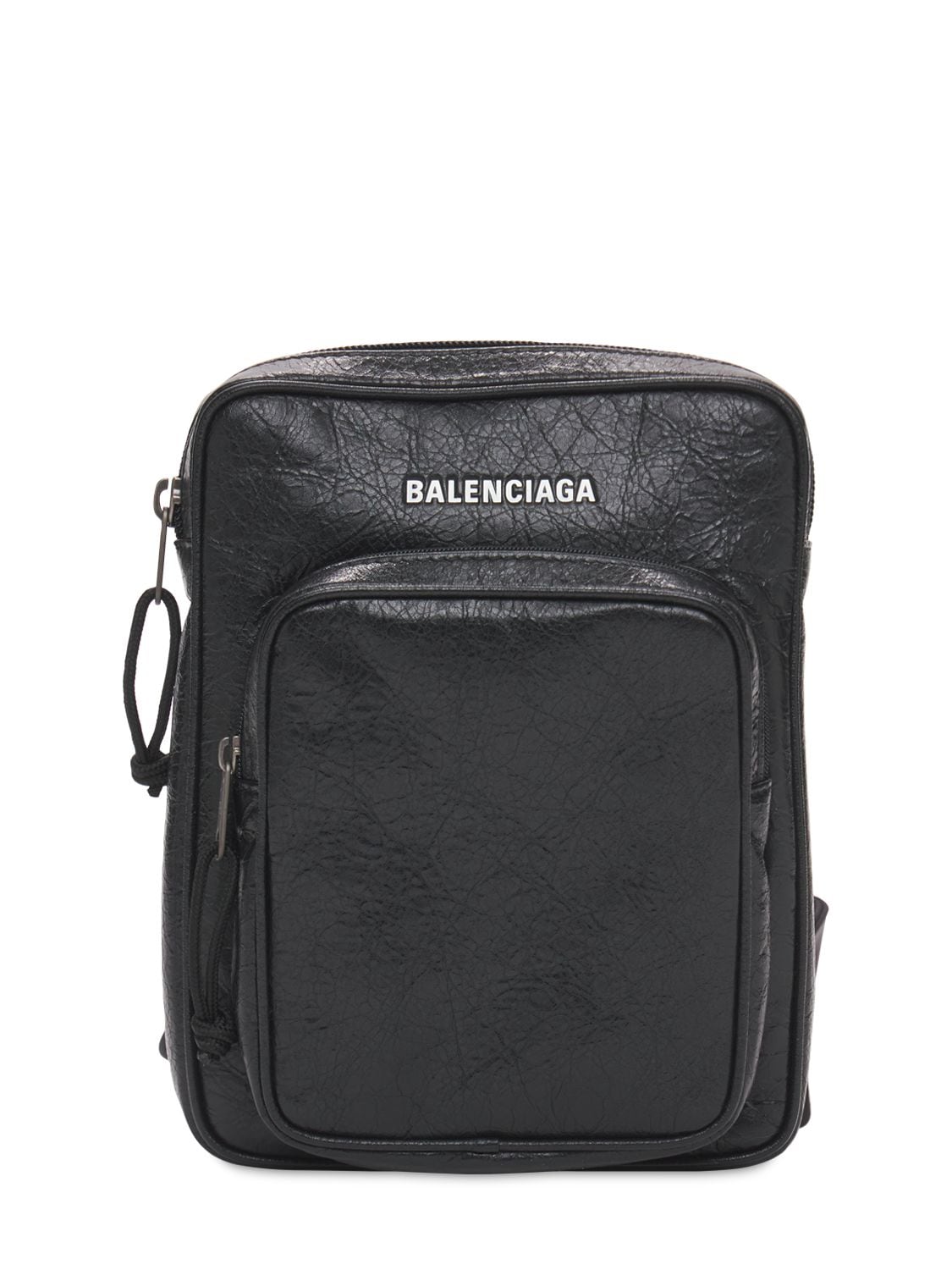 Balenciaga Logo皮革斜挎包 In Black
