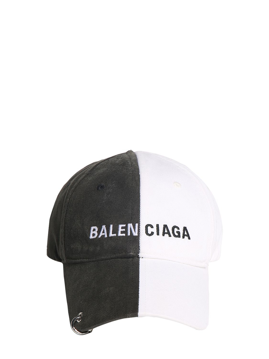 Shop Balenciaga 50/50 Cotton Baseball Cap W/ Piercing In Black,white