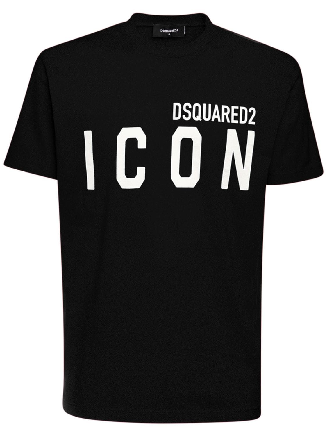 Dsquared2 Printed Icon Logo Cotton Jersey T-shirt In Black,white