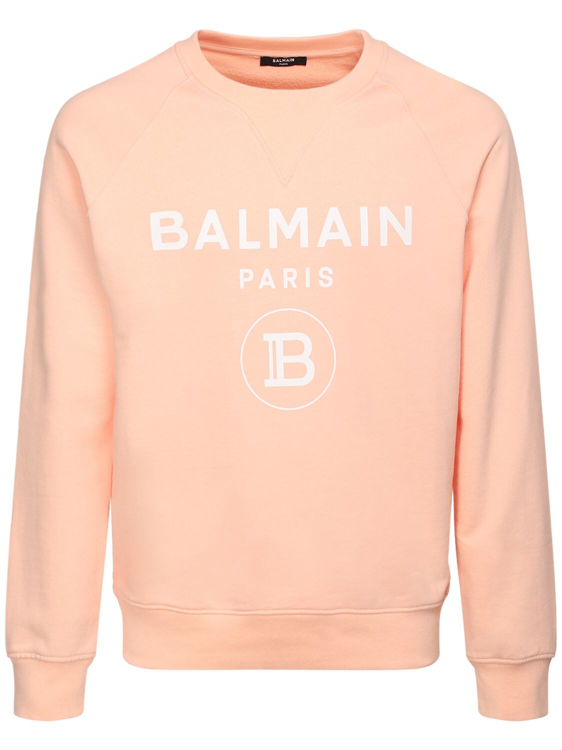 Balmain Logo Print Cotton Jersey Sweatshirt In Orange