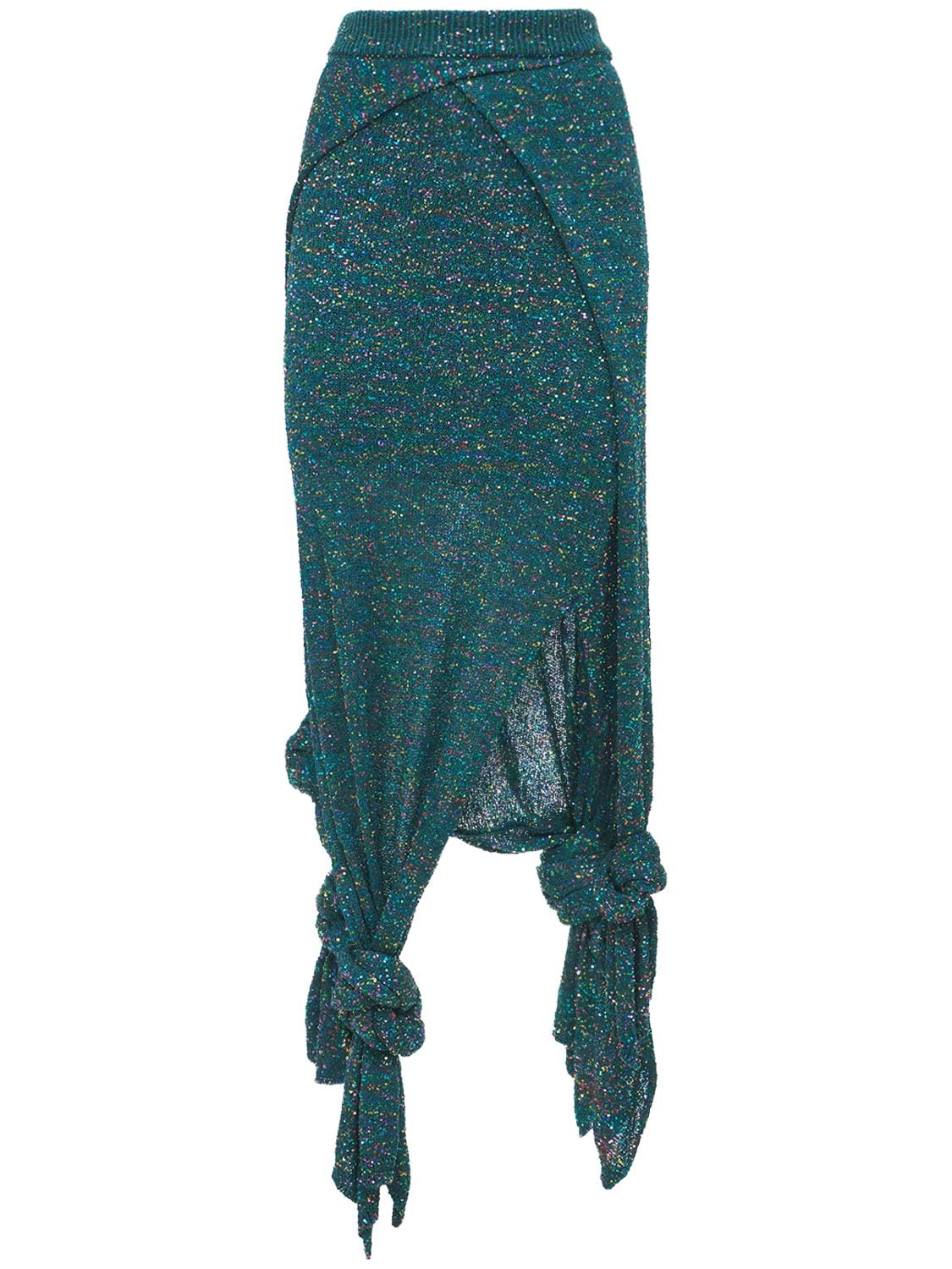 Sequined Knit Jersey Long Skirt W/ Knot
