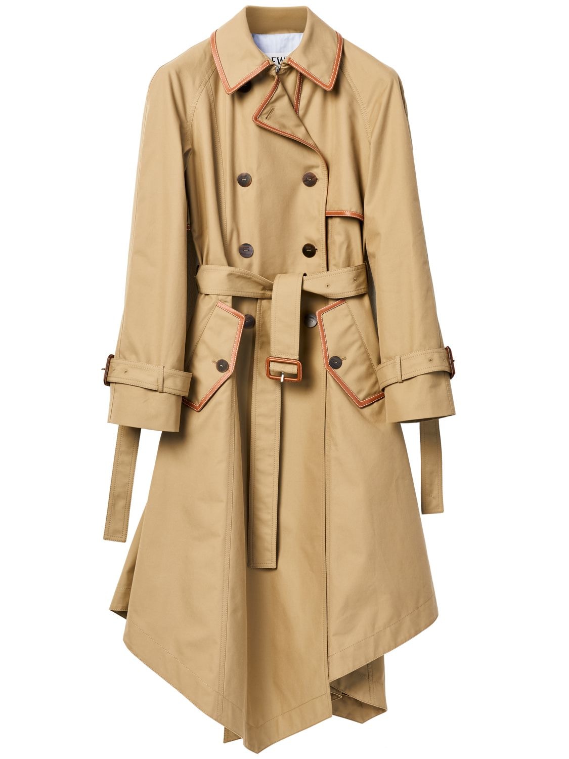 Loewe Asymmetric Double-breasted Cotton-gabardine Trench Coat In Brown ...