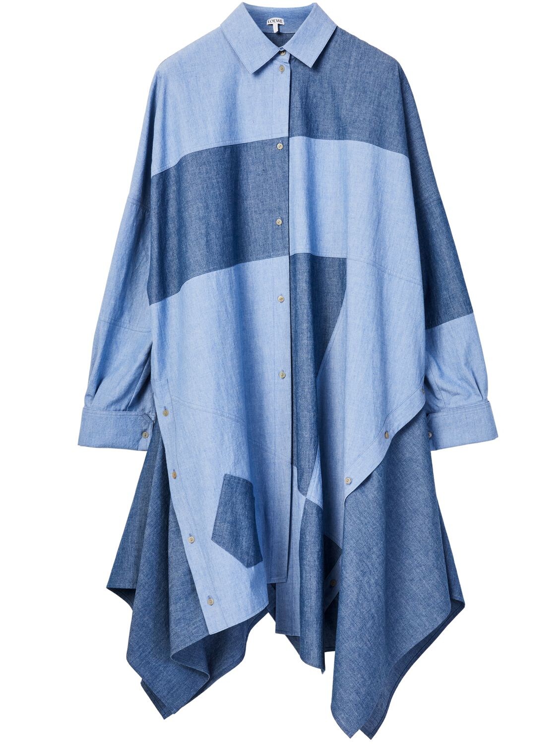 LOEWE OVERSIZE PATCHWORK COTTON CHAMBRAY DRESS,73IVHM044-NTEWMA2