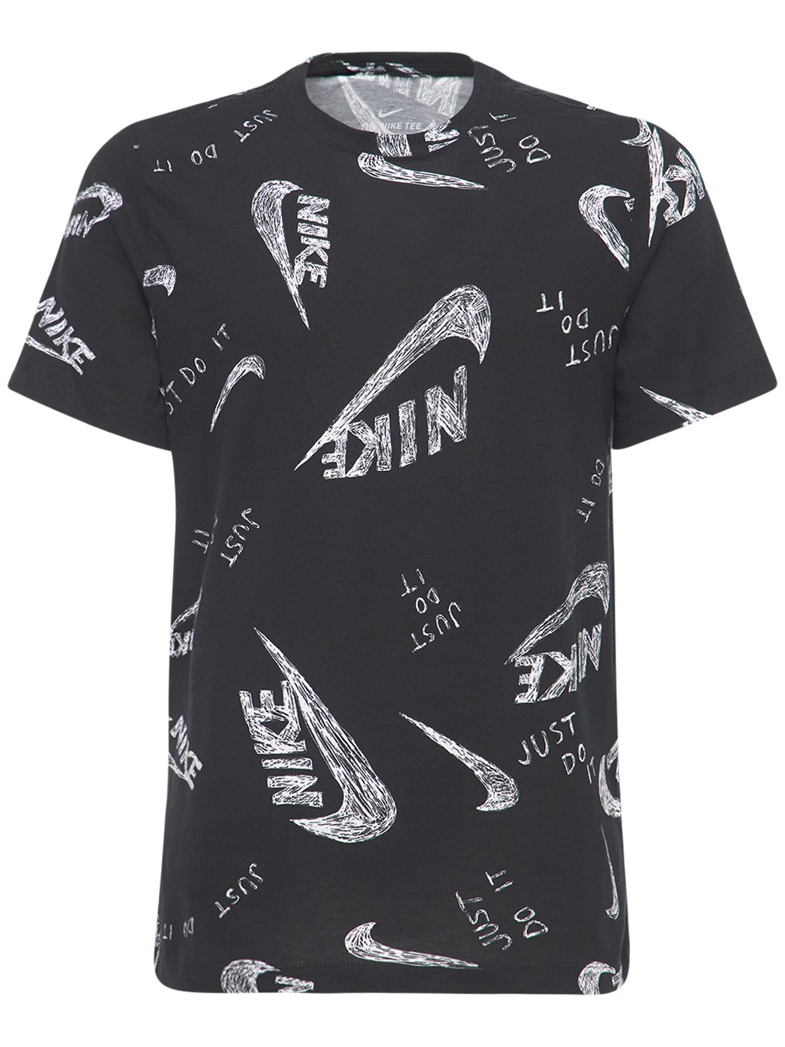 Nike Logo Printed Cotton T-shirt In Black,white | ModeSens