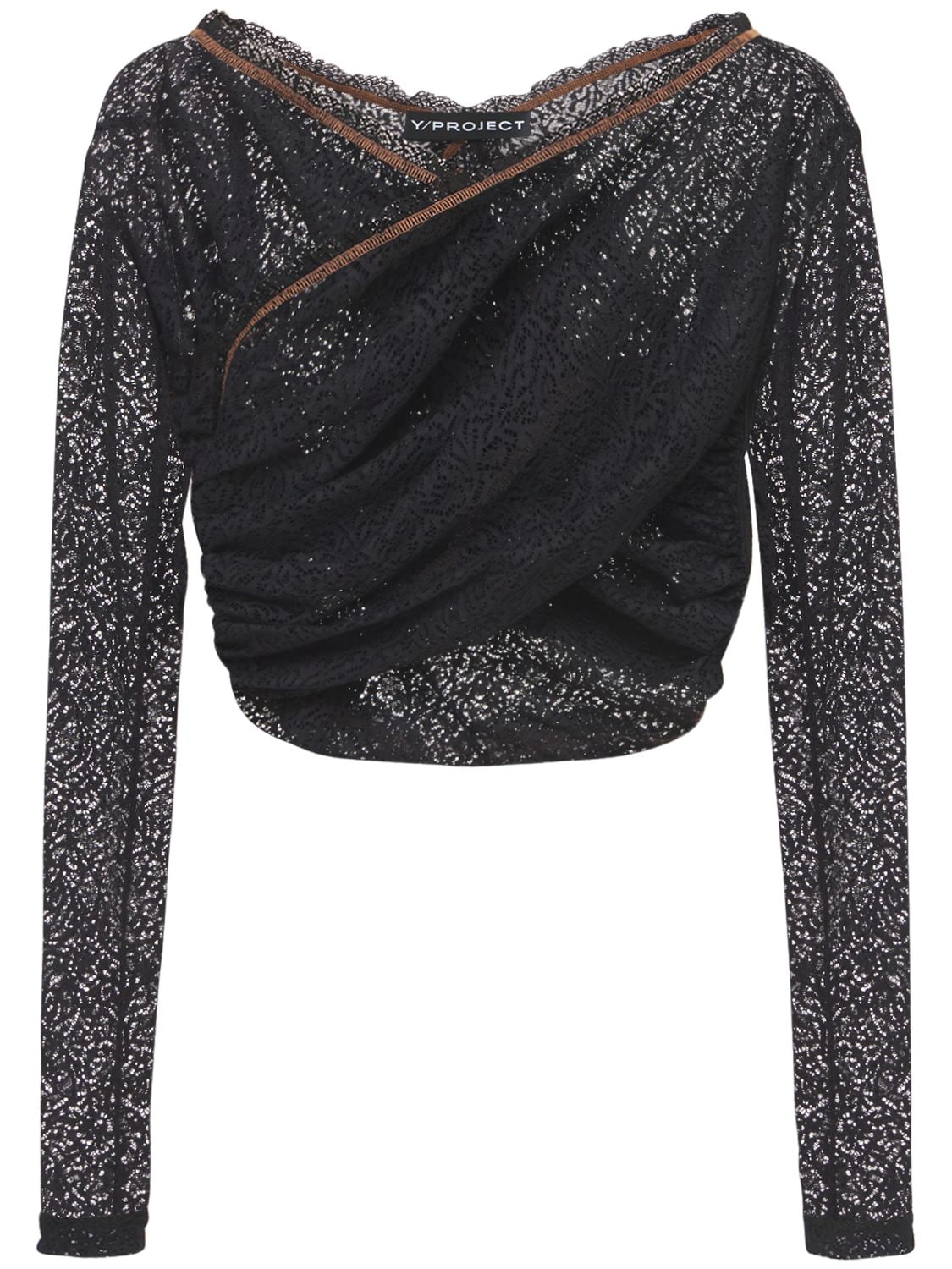 Y/project Twisted Lace Cropped Top In Black