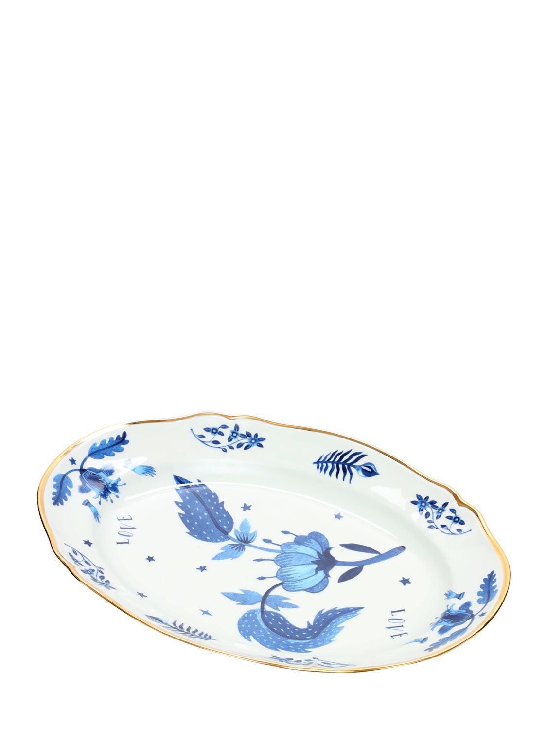 Shop Bitossi Home Blue Floral Oval Platter In Blue,white