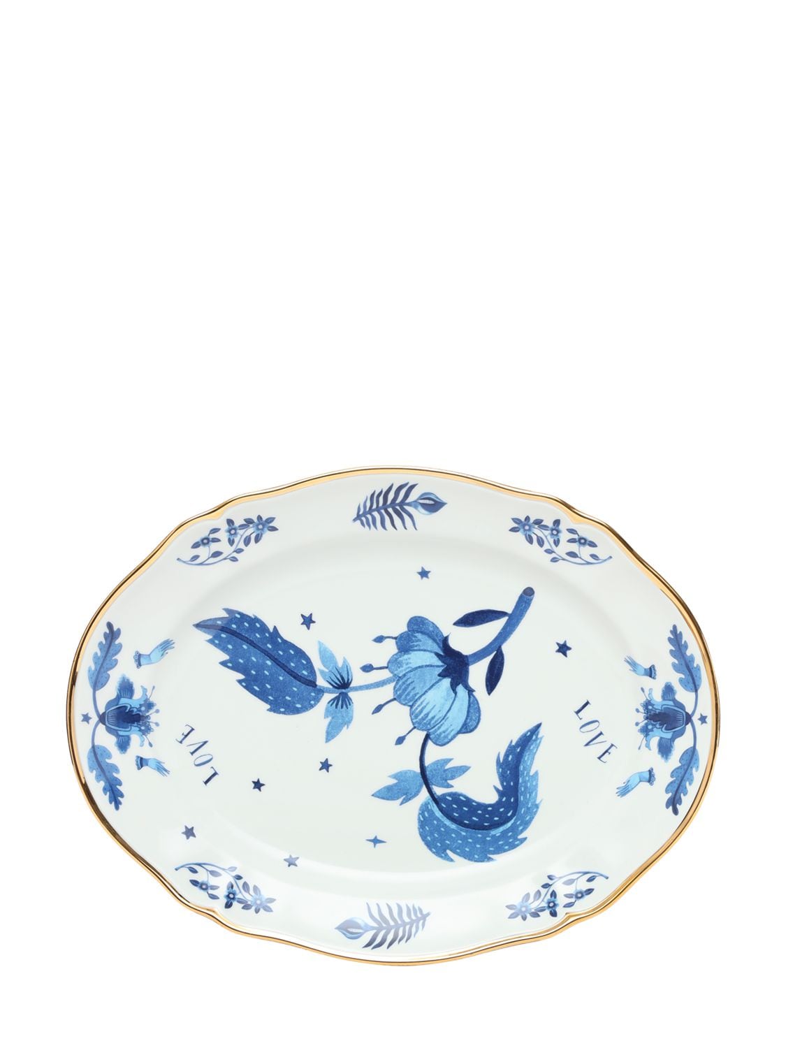Bitossi Home Blue Floral Oval Platter In Blue,white