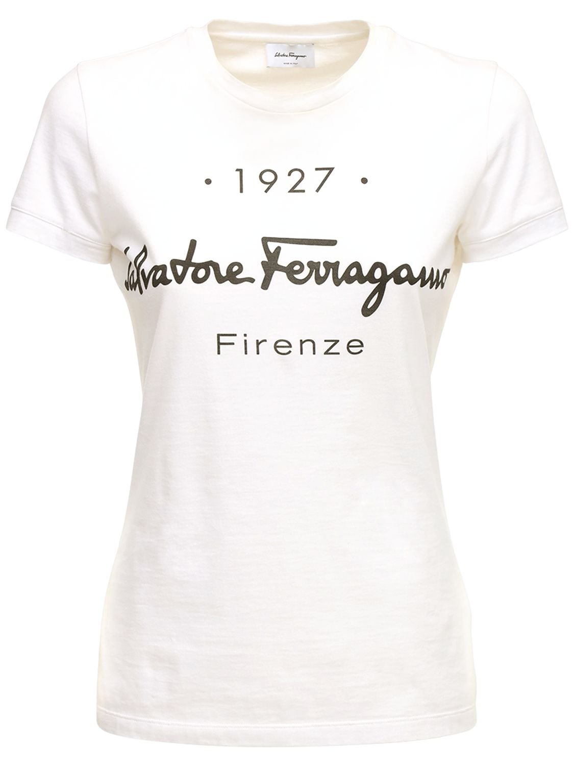 Ferragamo Logo Print Cotton Jersey T-shirt In White