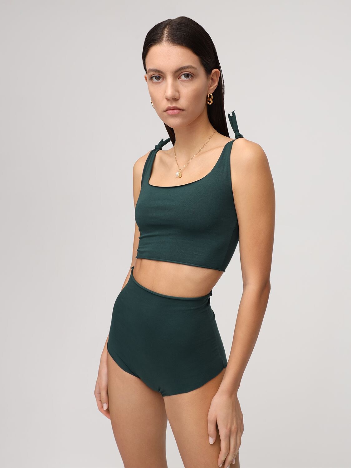 Shop Isole & Vulcani Seamless Cotton Jersey Bikini In Dark Green
