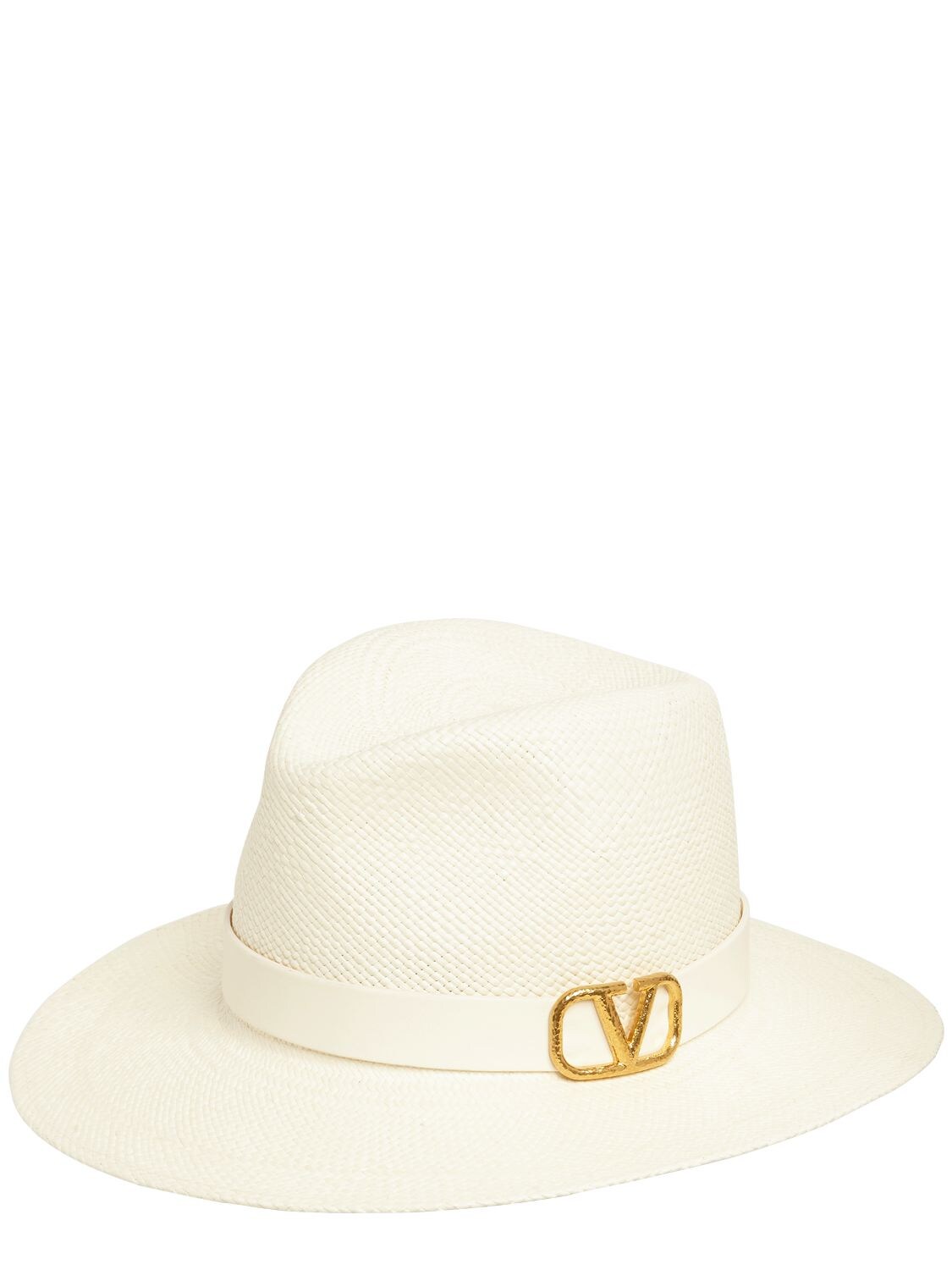 Valentino Garavani Vlogo Straw Hat In Bianco,ivory