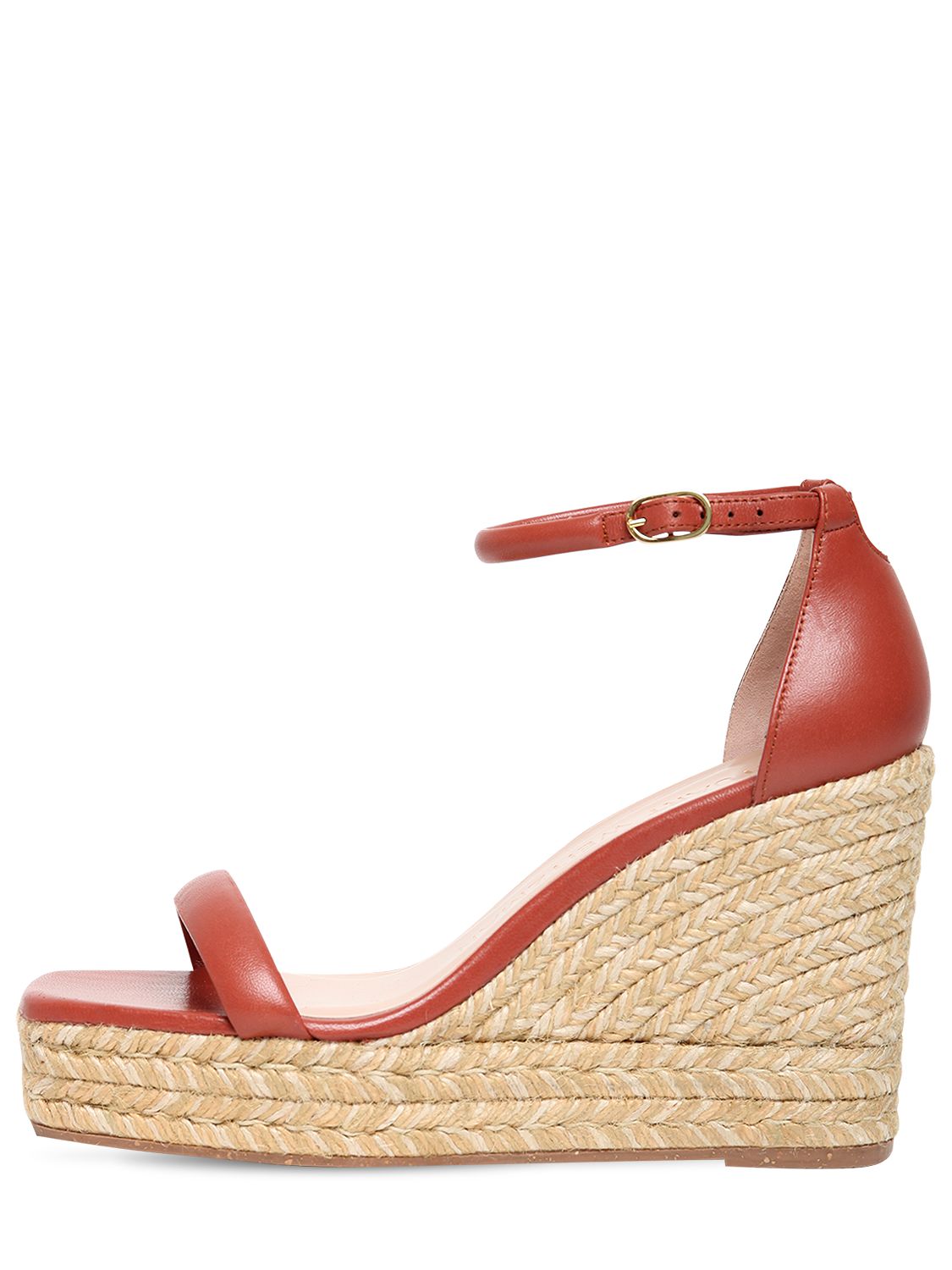 Stuart Weitzman 80mm Nudist Leather Espadrille Wedges In Brown