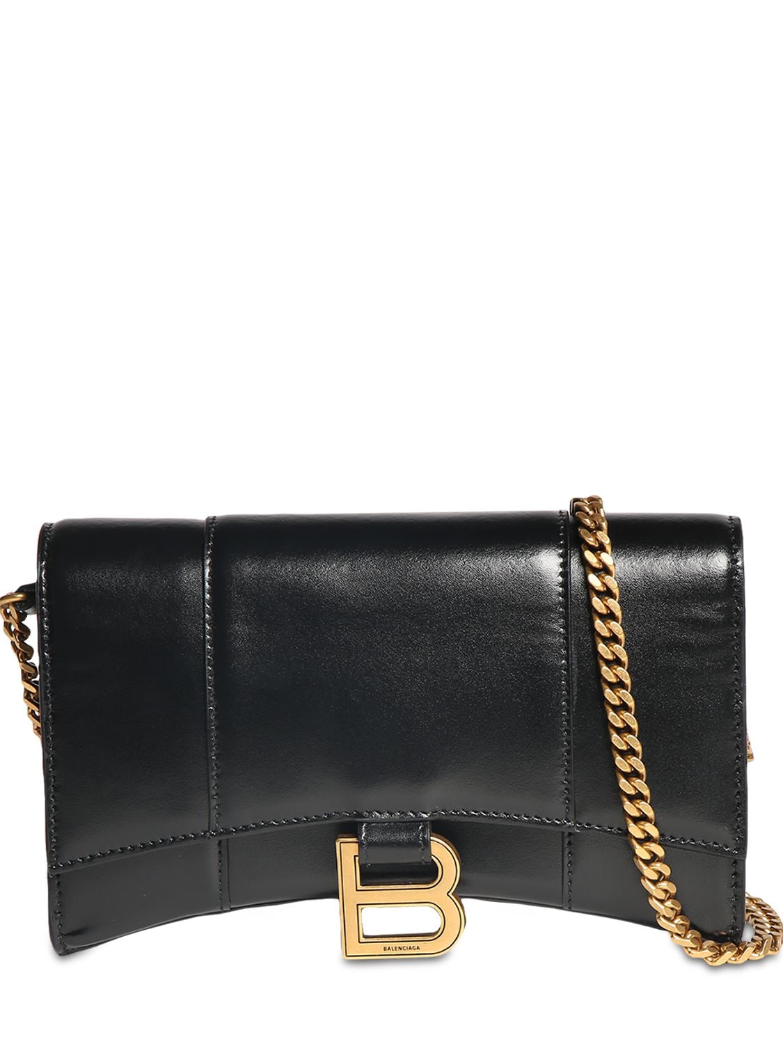 Balenciaga Hourglass Chain Leather Wallet On Chain In Noir/gold | ModeSens