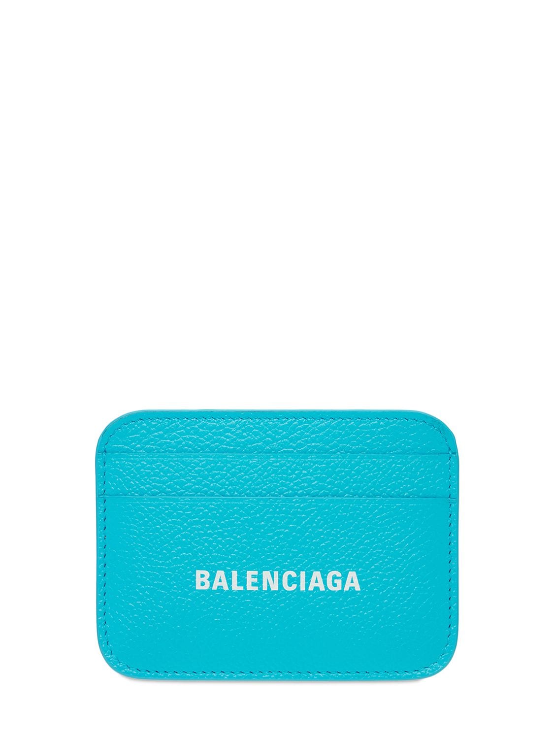 Balenciaga Grainy Leather Card Holder In Light Blue In Azur