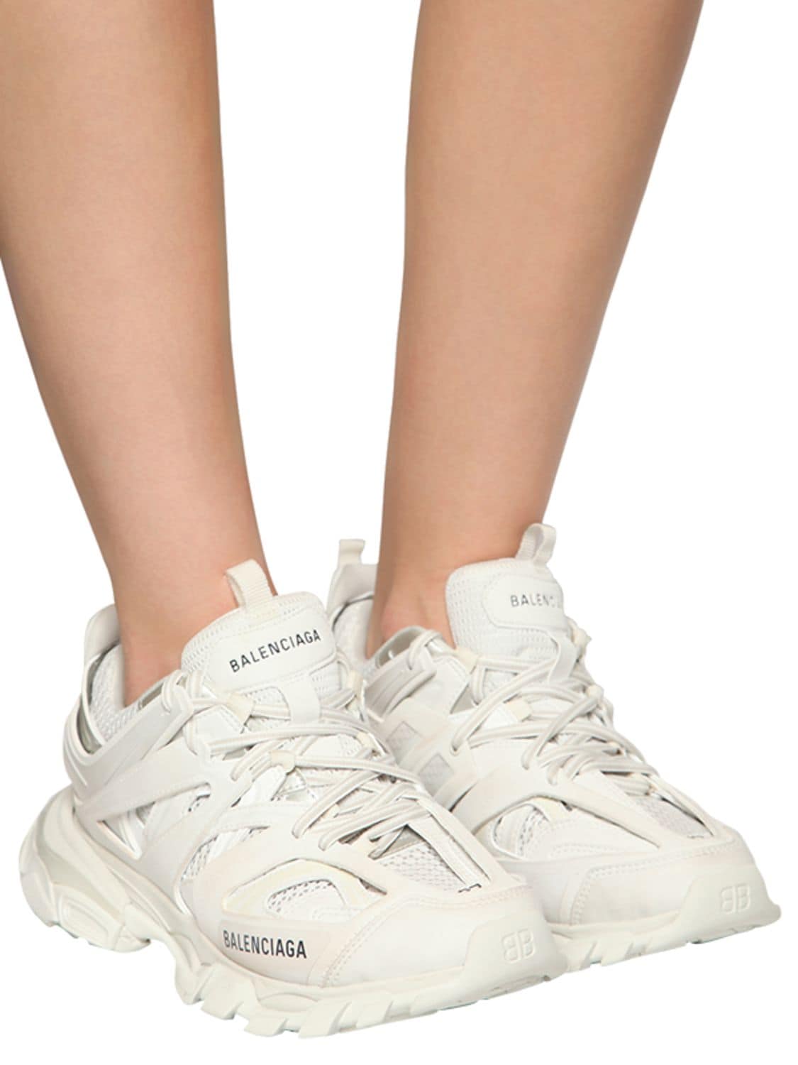 Shop Balenciaga 30mm Track Faux Leather & Mesh Sneakers In White